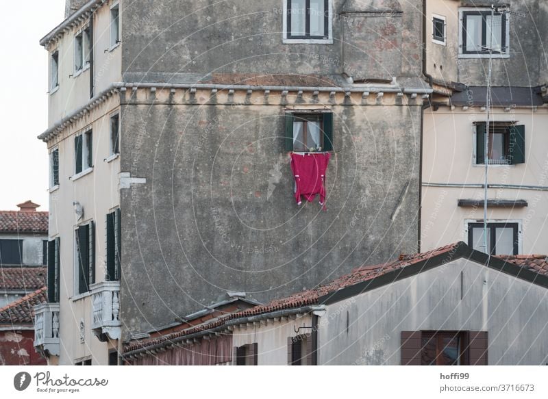 washing day - the red bathrobe hangs outside the window to dry Bathrobe Red Washing day dry laundry Window Old town Venice venice different Living or residing