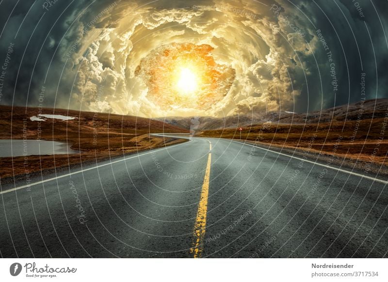 apocalypse vision surreal end time lost Gooseflesh Country road Street Time travel Apocalypse postapocalypse Clouds Tunnel person universe Dimension Abstract