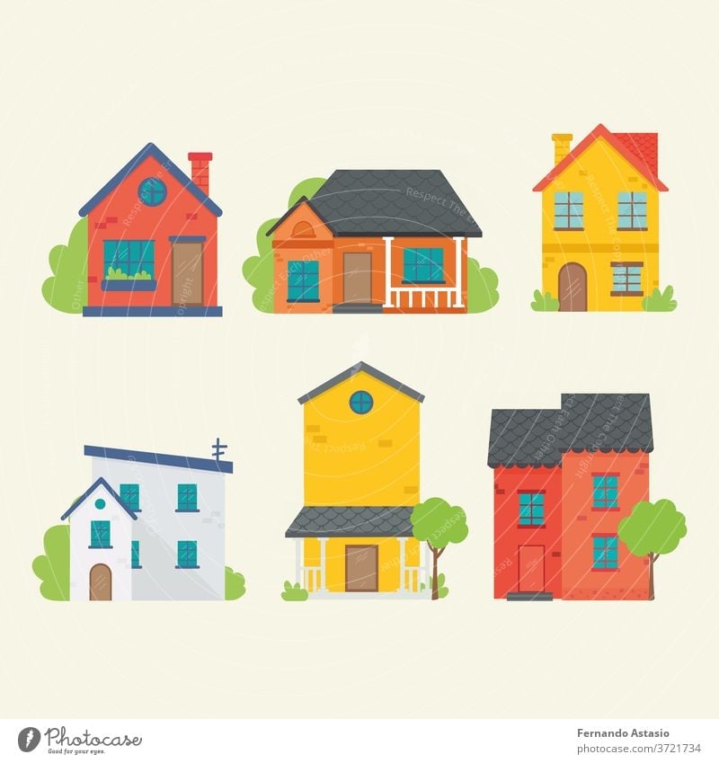 Flat icon of various houses. Flat style vector illustration. home building estate 3d isolated roof white architecture real construction model property red small