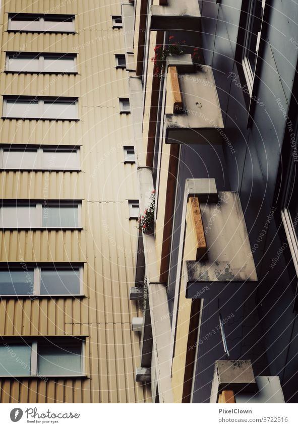 Housing construction by the pile housing House (Residential Structure) Window Town High-rise Prefab construction Balcony Facade Gloomy Exterior shot