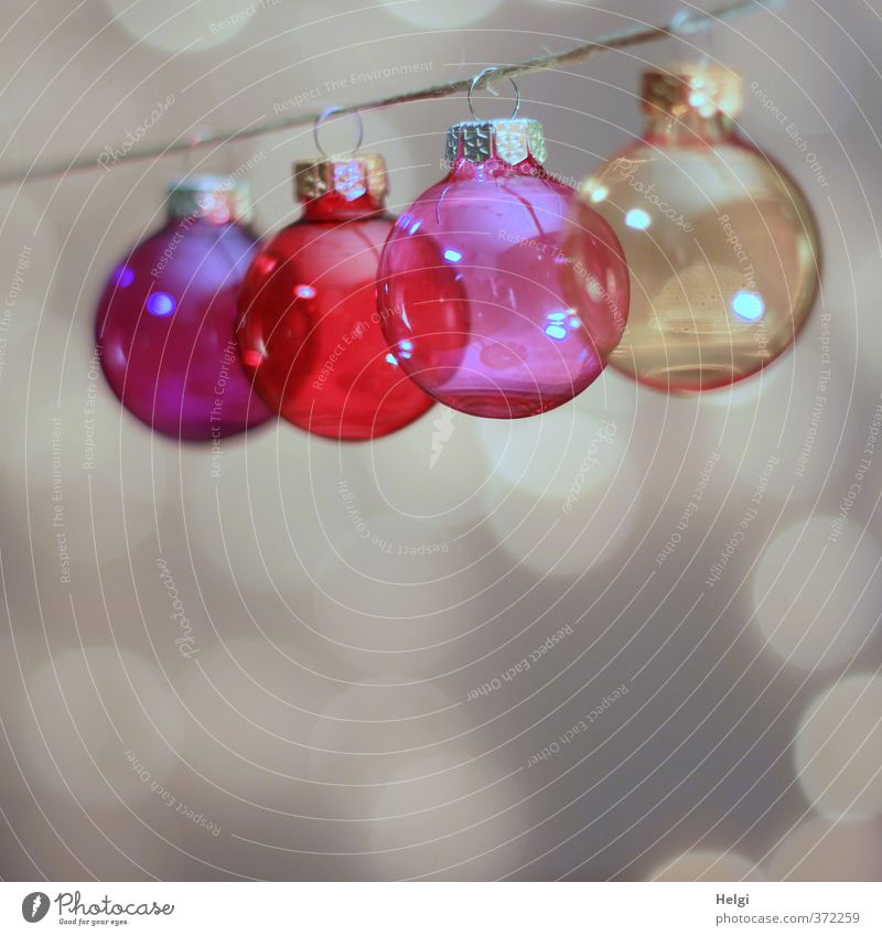 colourful glass christmas tree balls hang on a string, light points in the background Decoration Glitter Ball Christmas & Advent Glass ball String Metal Touch