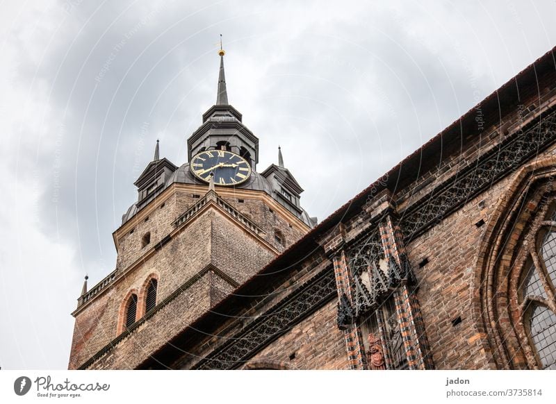 church from below. Church Religion and faith Belief Christianity House of worship Architecture Manmade structures Church spire Clock Building Sky Tower Historic