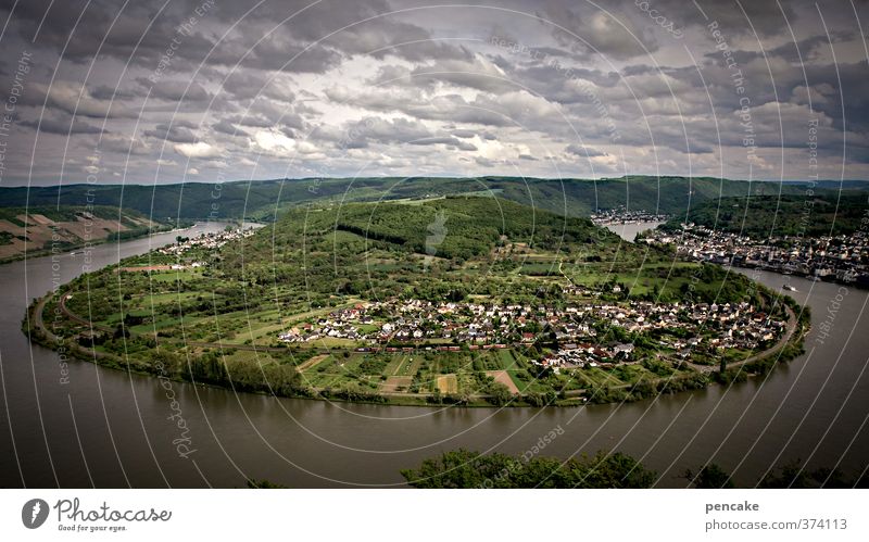 earth disc Nature Landscape Elements Sky Clouds River bank Rhine Small Town House (Residential Structure) Tourist Attraction Navigation Inland navigation