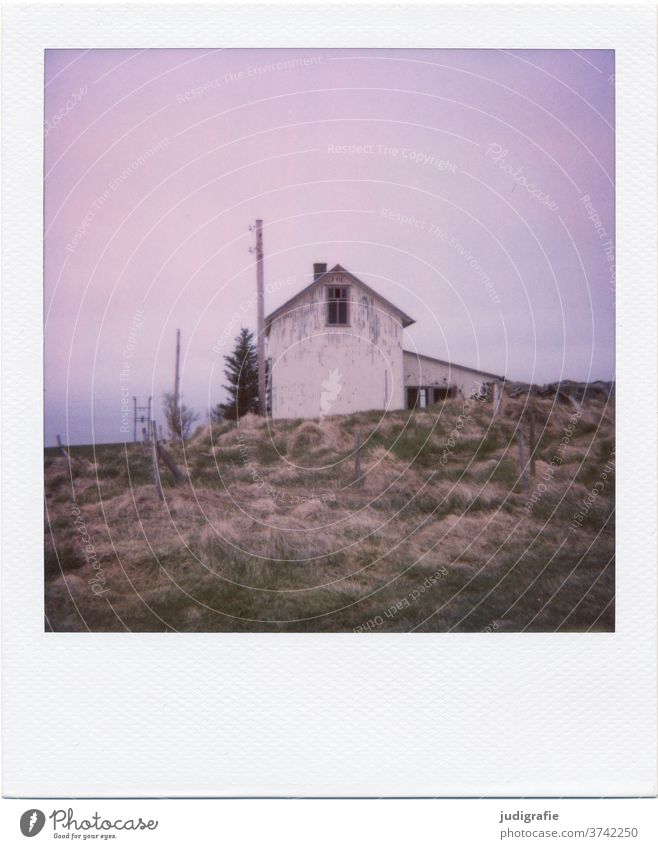 Polaroid of an Icelandic house House (Residential Structure) Landscape dwell Loneliness built Exterior shot Deserted Colour photo hut Meadow