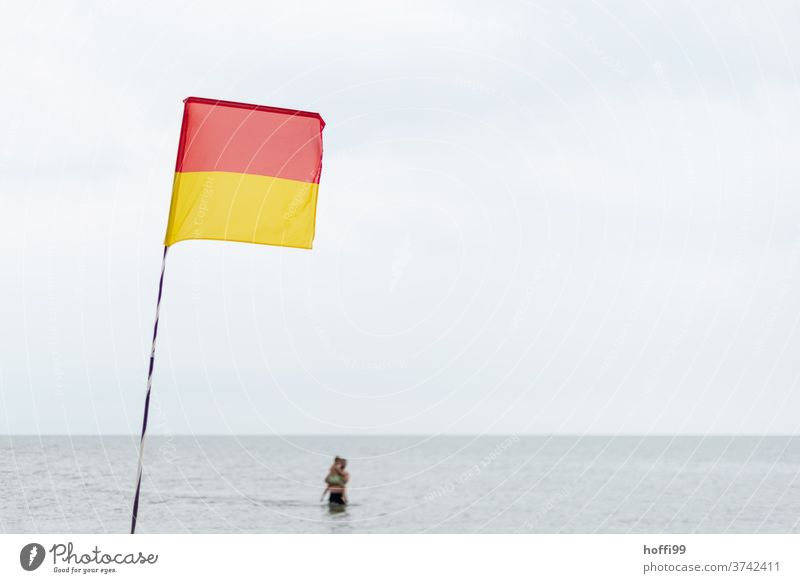 Father with child - watch out when swimming in the sea Bathing zone lido Beach Safety Summer Baltic Sea 1 - 3 years Joy Small Swimming & Bathing Infancy Playing