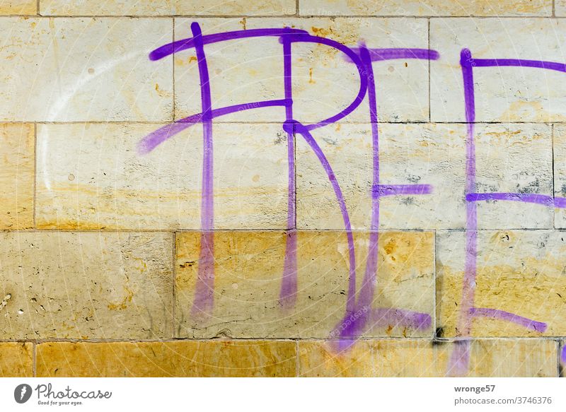 FREE sprayed with purple paint on a wall free Free German Unification Day Purple colour Graffito Spray Exterior shot Colour photo Wall (barrier) Wall (building)