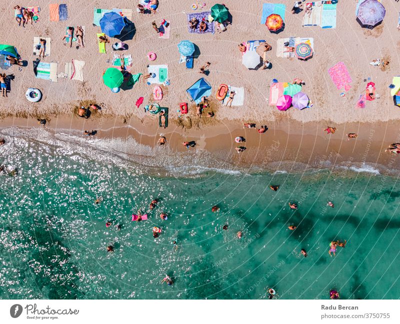 Aerial Ocean Beach Photography, People And Umbrellas On Seaside Beach beach aerial view sand background water sea vacation blue travel people mediterranean