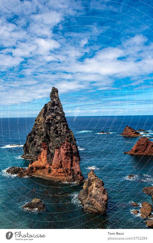 The Rock in the Surf - beautiful rock formation in the sea with beautiful blue cloud skies off Madeira Ocean ocean Coast Nature Landscape Sky Water