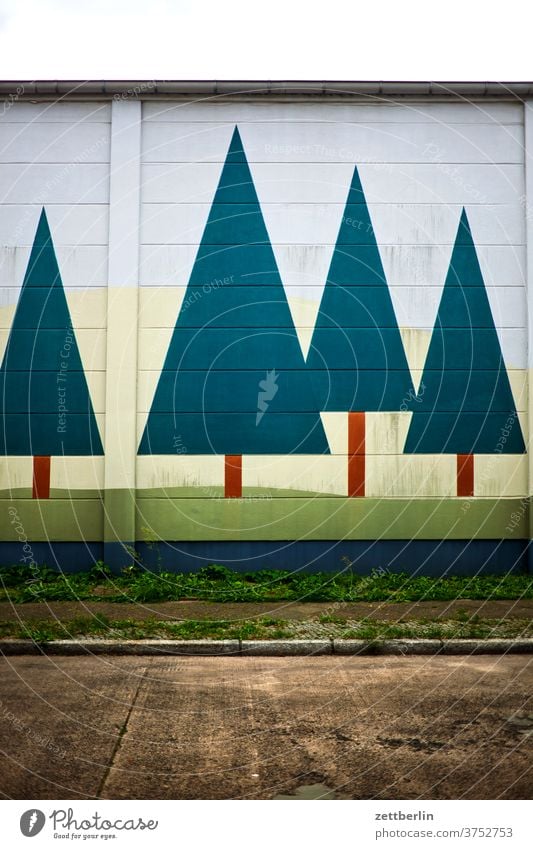 Forest on wall tree Painting and drawing (object) illustration nobel tree fir tree Wall (building) mural Coniferous trees Fairy tale Landscape Territory Street