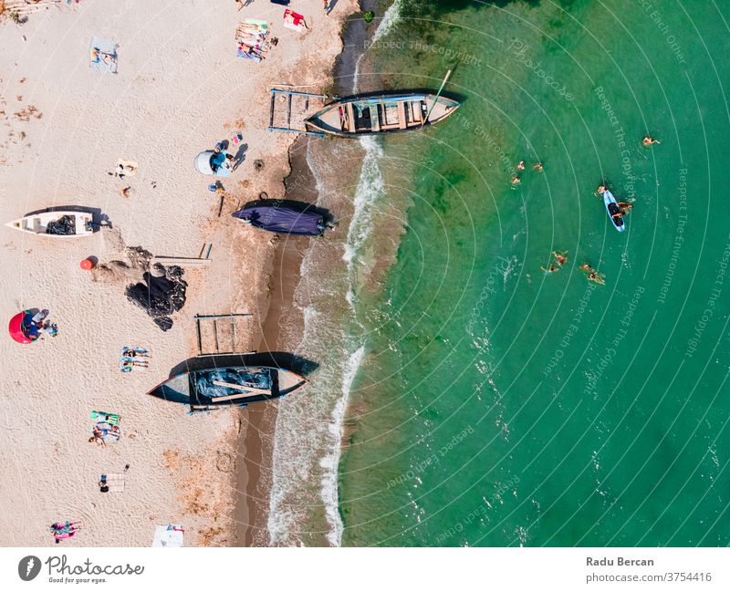 Aerial View Of Boats On Beach, Sea Landscape landscape travel beach blue boat nature vacation summer sea water aerial holiday background sand beautiful tourism