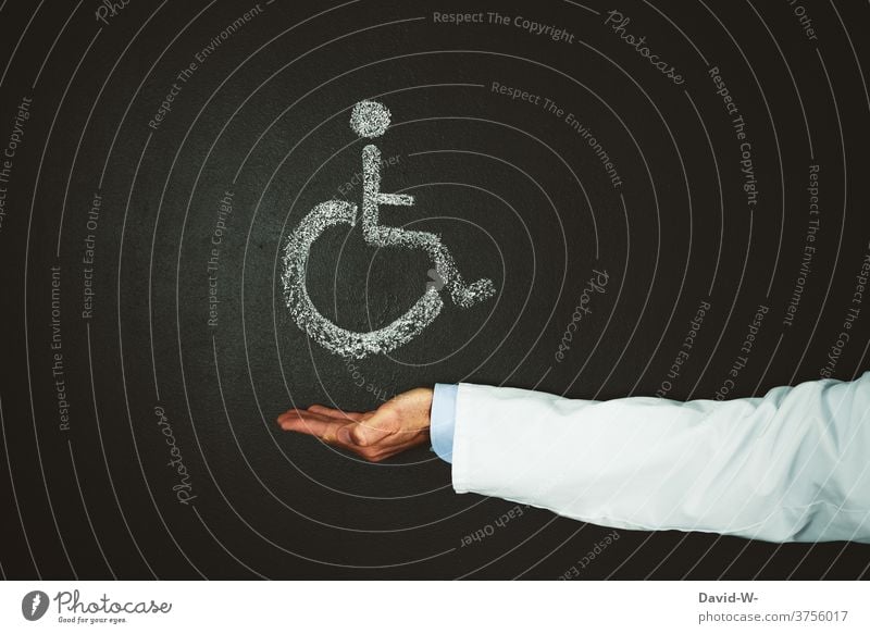 Doctor indicates physically handicapped persons - Wheelchair user signs Hand wheelchair users Disability friendly Sign physical limitation Interpret Clue