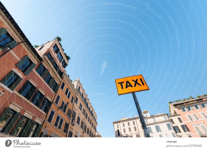 Taxi rank in Rome Signs and labeling downtown Old building Cloudless sky Services Transport Tourism