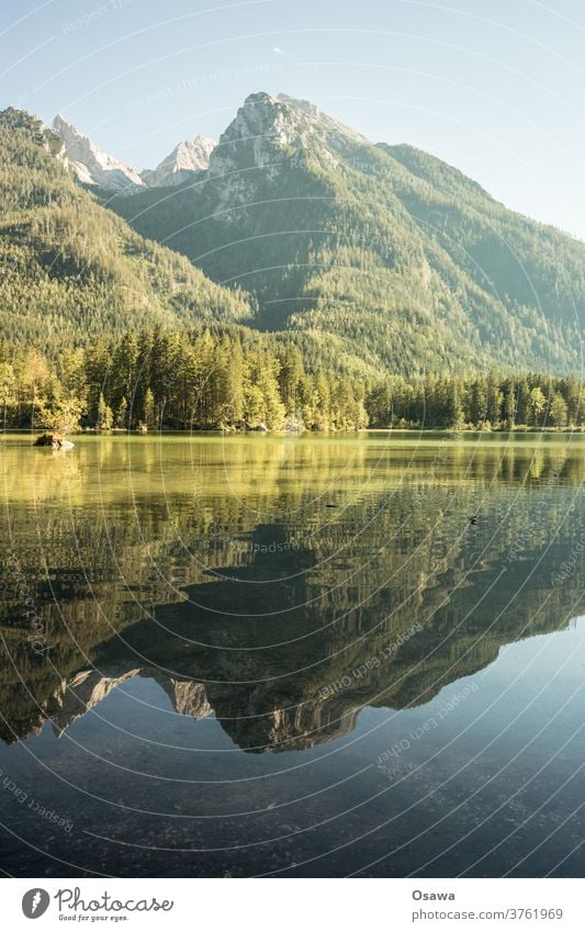 Hintersee with Hochkalter Landscape Lake mountain Nature Water Mountain Idyll mountains Alps Sky Vacation & Travel Hiking Calm Deserted Exterior shot reflection