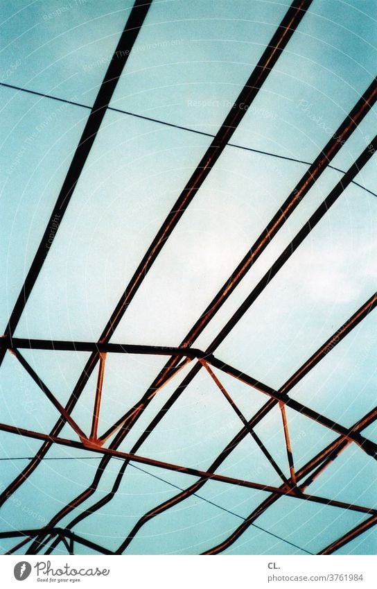 construction Abstract Sky Analog Construction Line Exterior shot Architecture Structures and shapes Ruin Roof Metal abstraction Manmade structures Steel