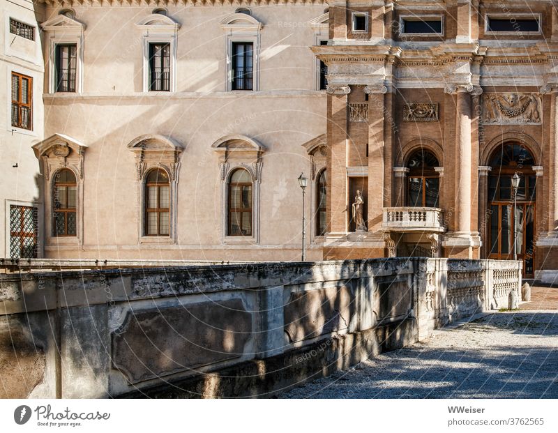 Sunlight and shadow play on an old roman palazzo Villa Rome Italy Barberini Museum Art Baroque Palace Museum of fine art Historic Architecture Light Shadow