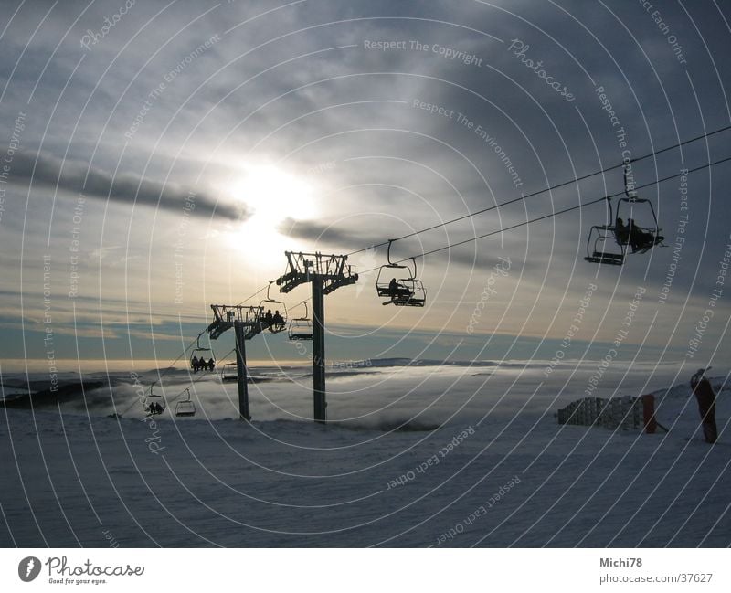 chair lift Skiing Sunrise Clouds Back-light Sports Sessl lift Snow