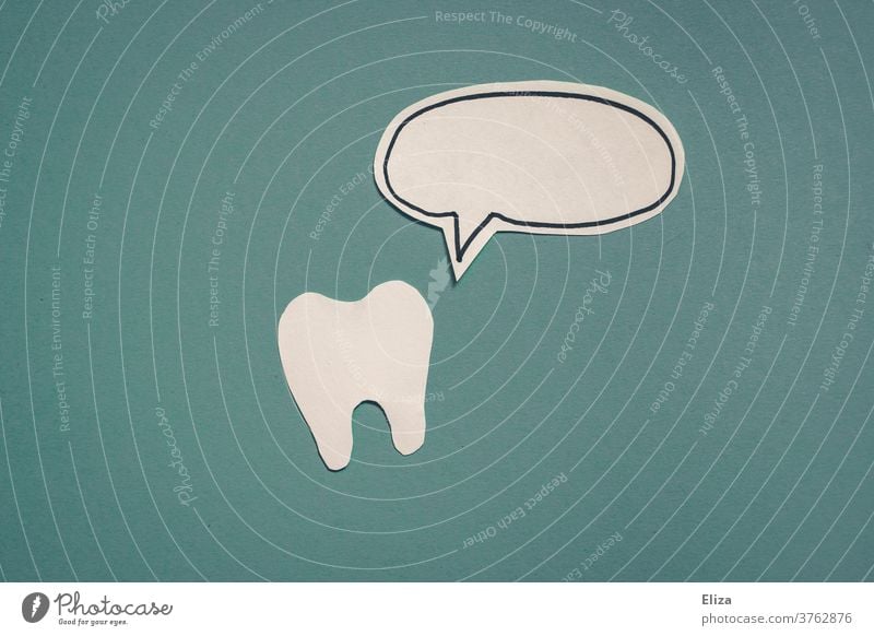 A tooth and a speech bubble of paper on a blue background Speech bubble Dentist dental hygiene Dentistry Dental Teeth Brushing your teeth communication eloquent