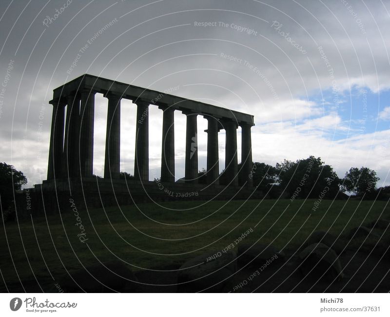 Temple in Edinburgh Ruin Back-light Scotland Greece Leisure and hobbies Column Ancient