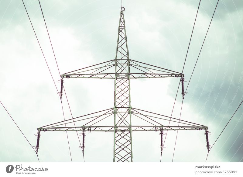 Electric power pole Cable column current dim distribute Dusk efficiency electric electricity Elektrizität energy evening glow high industrial industry line