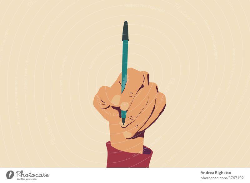 Concept of freedom of speech and information, stop censorship. Hand holding an open pen. Light yellow background. Vector Illustration concept press censored