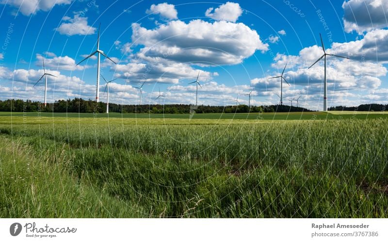Future of wind energy integrated into nature electricity turbine renewable generator alternative generation landscape blue clouds day ecology environment