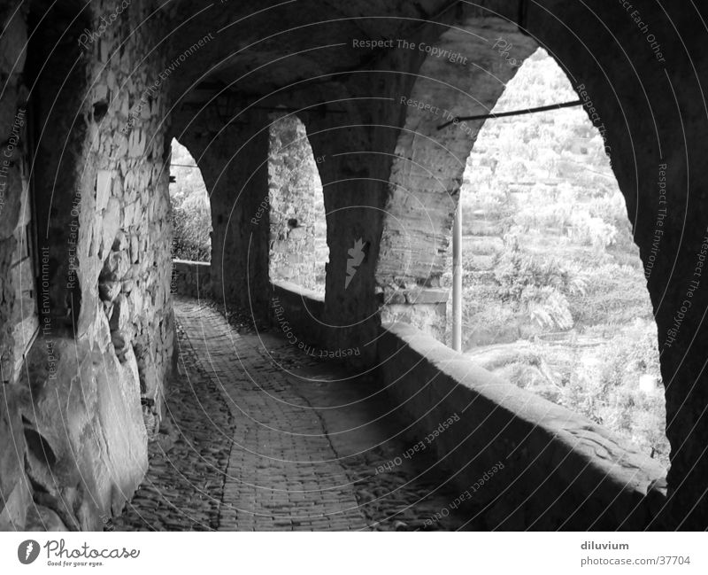 archaic Arcade Light Village Italy Transport Black & white photo Arch Old Corridor
