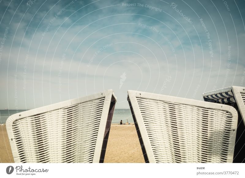 Beach chairs chatting in a maritime ambience Vacation & Travel Sky Rostock Germany Mecklenburg-Western Pomerania Warnemuende Colour photo Multicoloured