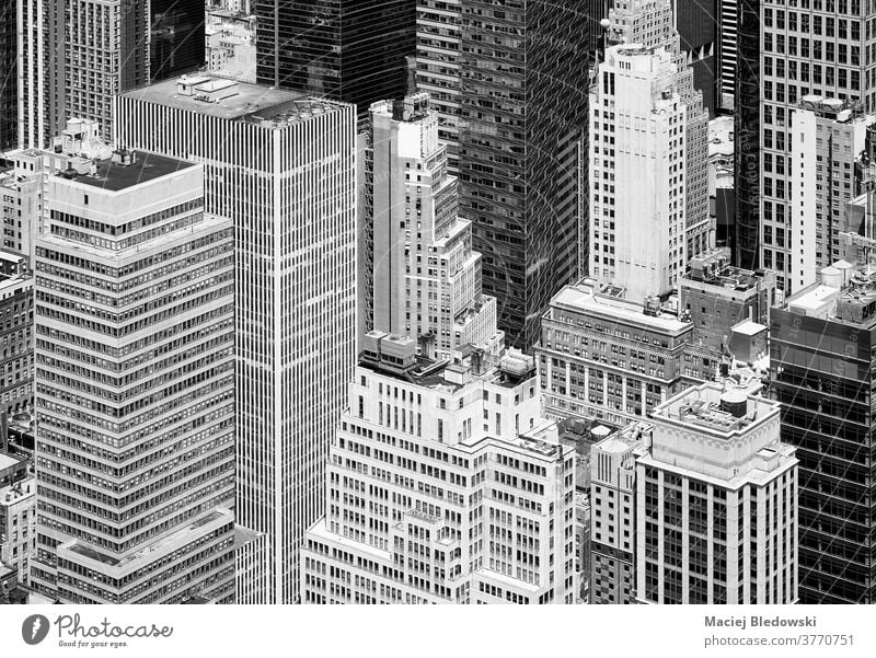 Black and white aerial view of New York City diverse architecture, USA. city new york black and white manhattan building tower office america urban B&W wall