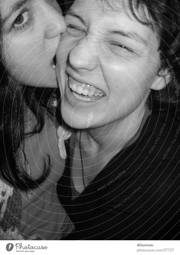 friends Woman Human being Face Laughter Bite Black & white photo Teeth