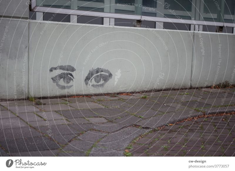 Two eyes - drawn & painted Graffiti Strretart open eyes eye area Wall (building) Exterior shot Deserted Eyes Human being Face Woman Young woman Feminine off