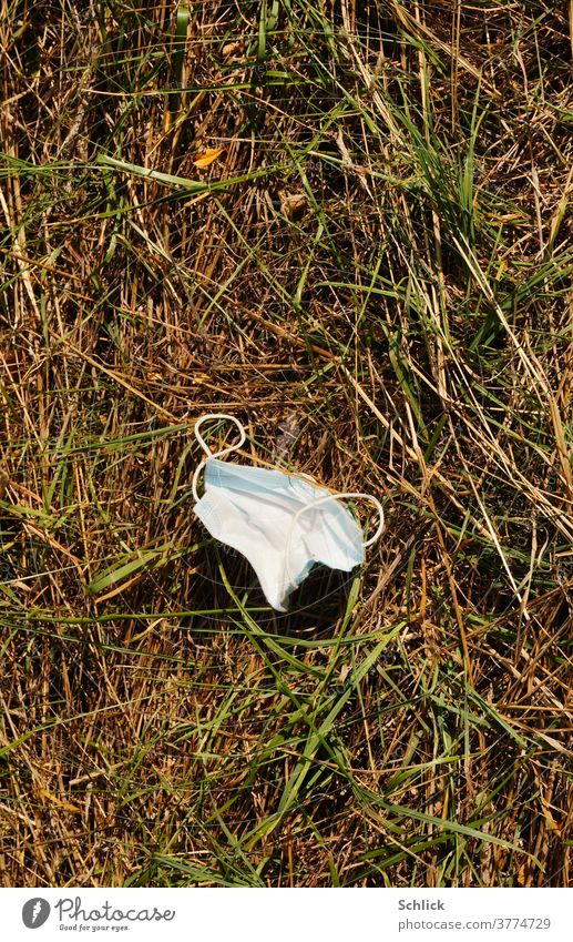 Coronakrise breathing mask carelessly thrown away she lies in the grass coronavirus Respirator mask Grass Throw away Shackled Nature plastic Plastic textile