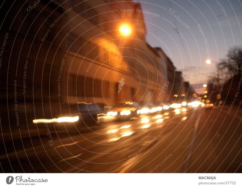 rush hour Transport Oncoming traffic Traffic jam Twilight Dark Light Movement Car Floodlight Blur