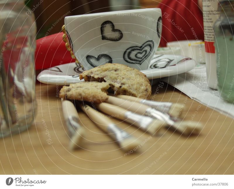 Artist break Cup Paintbrush Cookie Baked goods Table Nutrition Coffee Heart