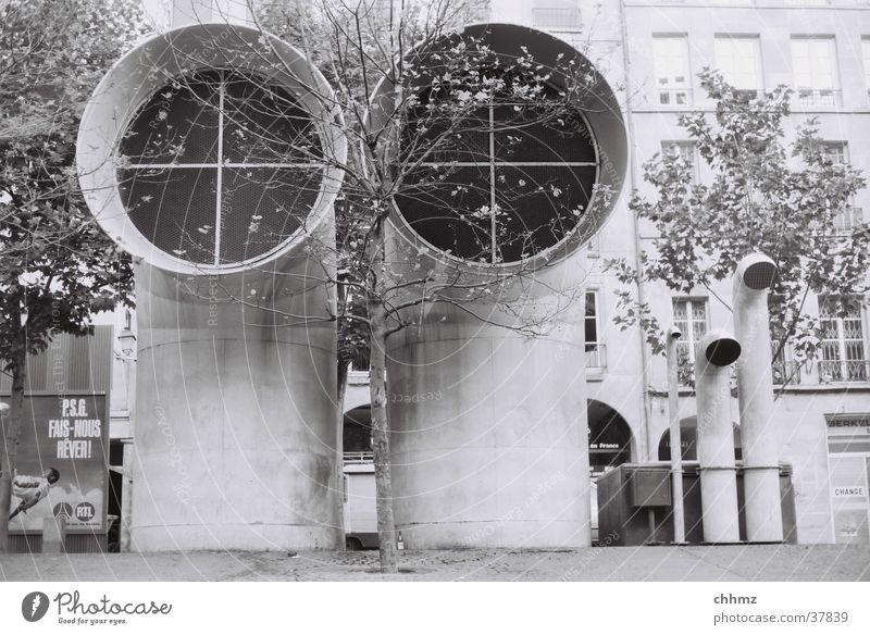 duet Paris Duet Pompidou center Ventilation Air conditioning Tree Architecture Town aeration ventilatory Black & white photo