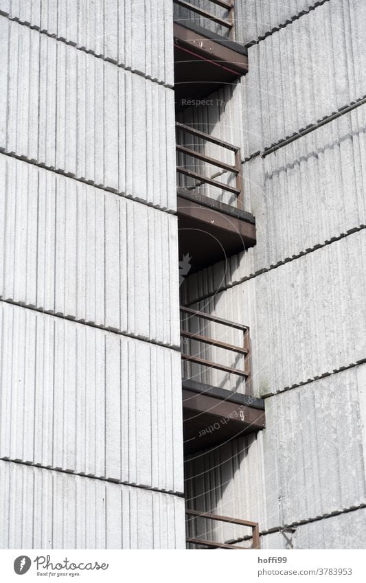 massive, heavy external railings on a concrete facade - exposed concrete in brutalism Steel Concrete Architecture Gray Wall (building) Wall (barrier) Facade