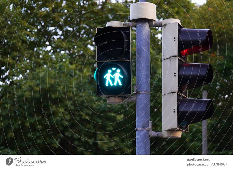 same-sex traffic light people or gay traffic light couples Traffic light people traffic light pair ampelmännchen Homosexual LGBT LGBTQ LGBTQ+ Love Transport