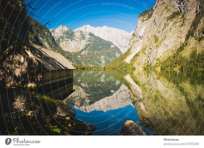 Beautiful play of the mountains in the Obersee at Königssee Lake Water Nature Landscape Deserted Environment Mountain Colour photo Exterior shot