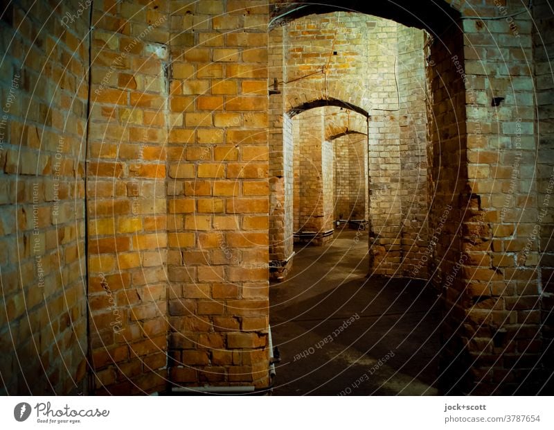 between old walls just straight ahead Manmade structures Architecture Room Brick Historic Vault Structures and shapes Corridor Masonry Subsoil Old Weathered