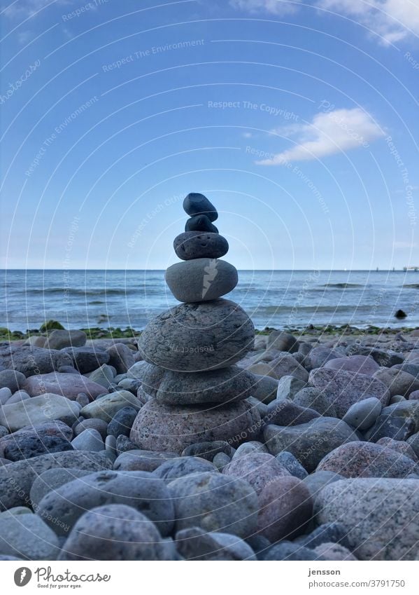 Cairn on the Baltic Sea beach Stone stones Stony Beach Deserted Day Pebble Ocean Gray Gravel beach Structures and shapes Exterior shot Colour photo coast Nature