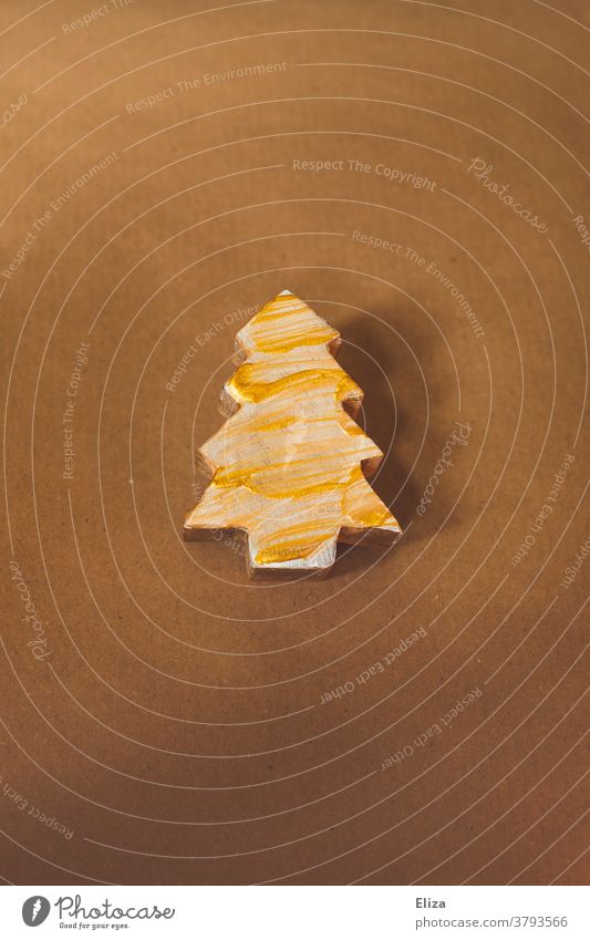 Golden painted wooden Christmas tree Christmas decoration fir tree Wood Christmassy golden Christmas & Advent Brown Painted