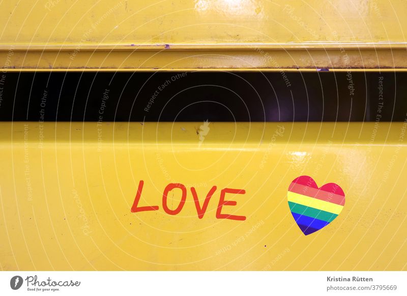 love writing and rainbow heart sticker on mailbox Love Heart sweetheart Rainbow Prismatic colors Mailbox Mailbox slot symbol symbolic LGBT gay lesbian lesbians