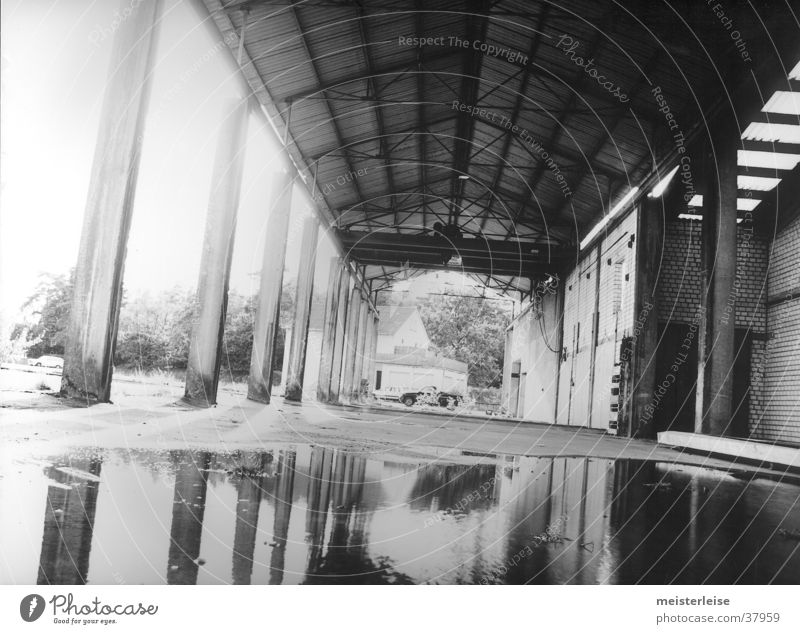 Industry 02 Building Factory Column Puddle Decline Water Loneliness Black & white photo Architecture