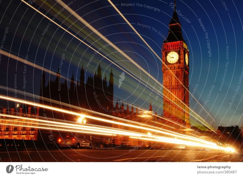 Nightlines Night sky London England Europe Town Capital city Downtown Palace Tower Architecture Tourist Attraction Landmark Big Ben Houses of Parliament