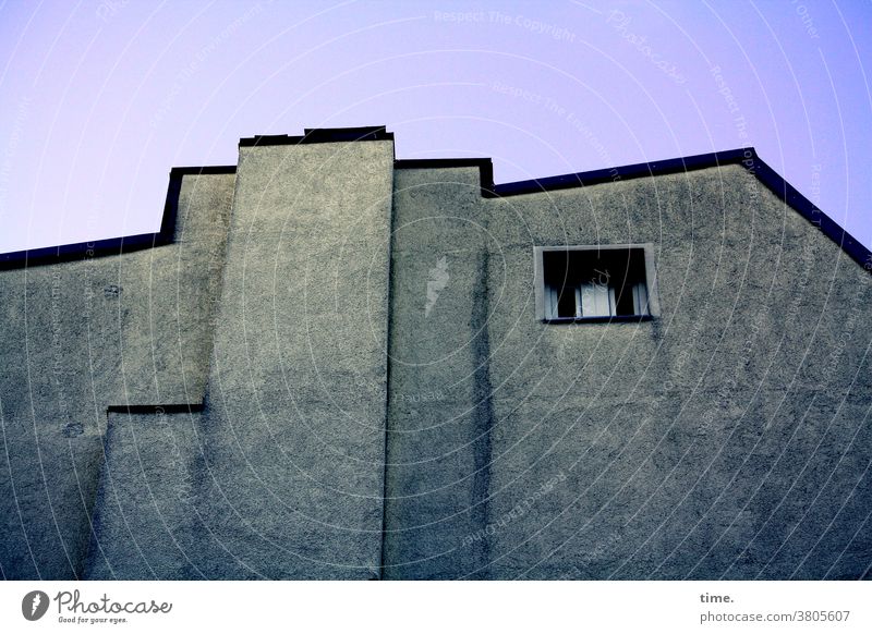 Room with a view Wall (building) Architecture Wall (barrier) Window Twilight urban Copy Space bottom Deserted Structures and shapes Pattern Exterior shot Time