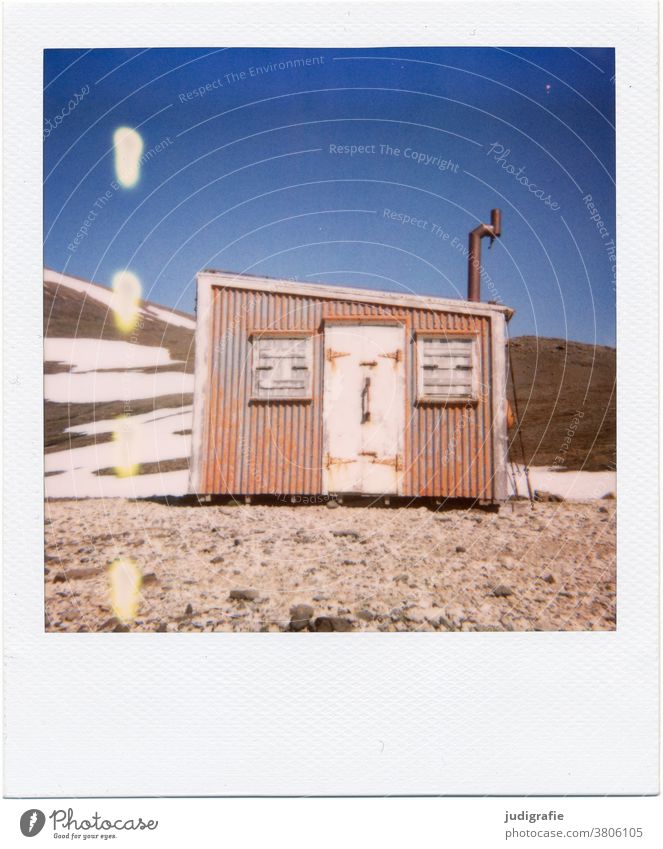 Icelandic refuge on Polaroid House (Residential Structure) Landscape Loneliness Building Exterior shot Deserted Colour photo Hut Window Living or residing Moody