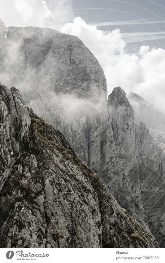 mountain weather rock mountains Clouds Fog Mountain weather Landscape Rock Deserted Exterior shot Peak Nature Environment Colour photo Hiking Adventure