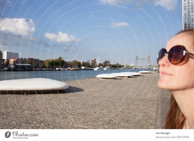 Woman in Rotterdam Netherlands Exterior shot Downtown Sky