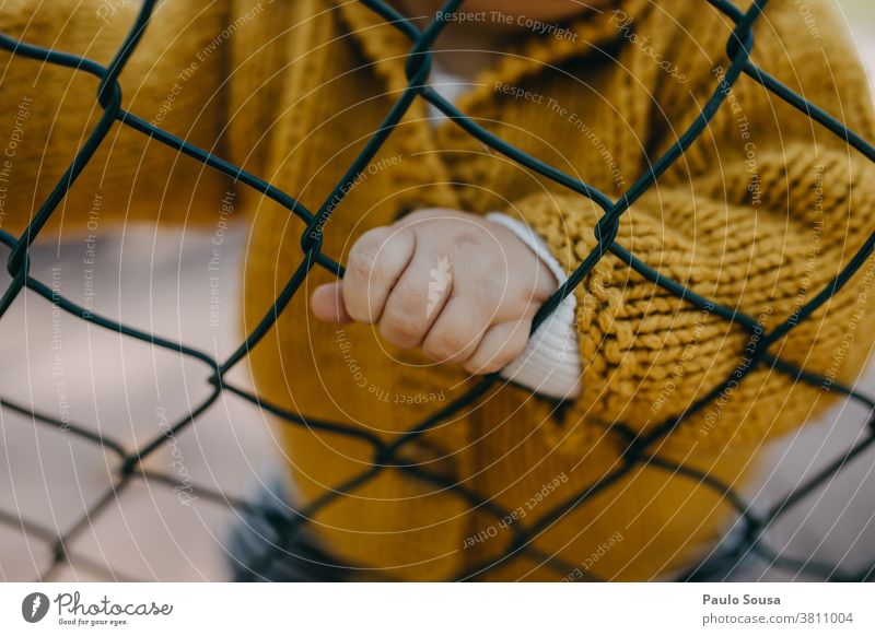 Close up child hand on the fence Fence Barrier Child childhood Toddler body part Close-up Hand Kindergarten Boy (child) 1 - 3 years Fingers Human being