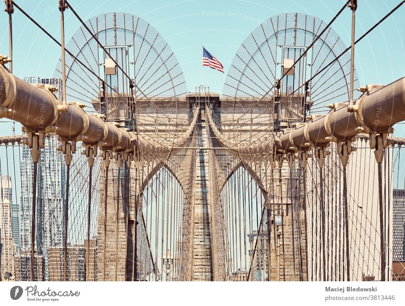 Close up picture of Brooklyn Bridge, New York City, USA. city landmark architecture sky close up urban America view day summer sunny travel destination