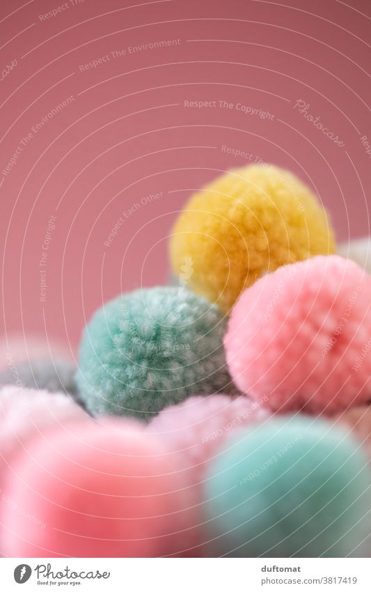 Close-up of pastel-coloured ponpons Ponpons soft Perspective bobble Pastel tone Background picture Soft Wool Ball of wool Wooly Handcrafts Leisure and hobbies